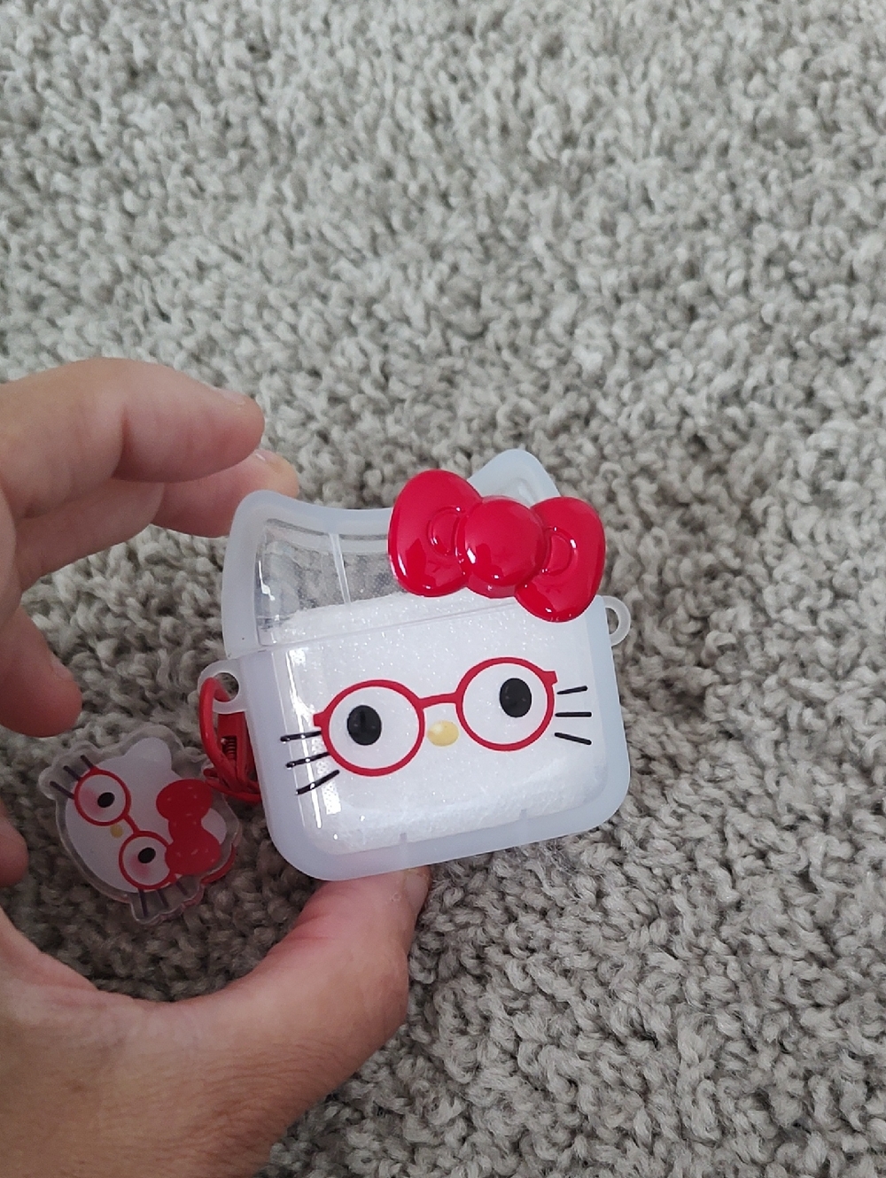 Hello Kitty Clear Airpod 4 Case with Red Bow and Red Glasses